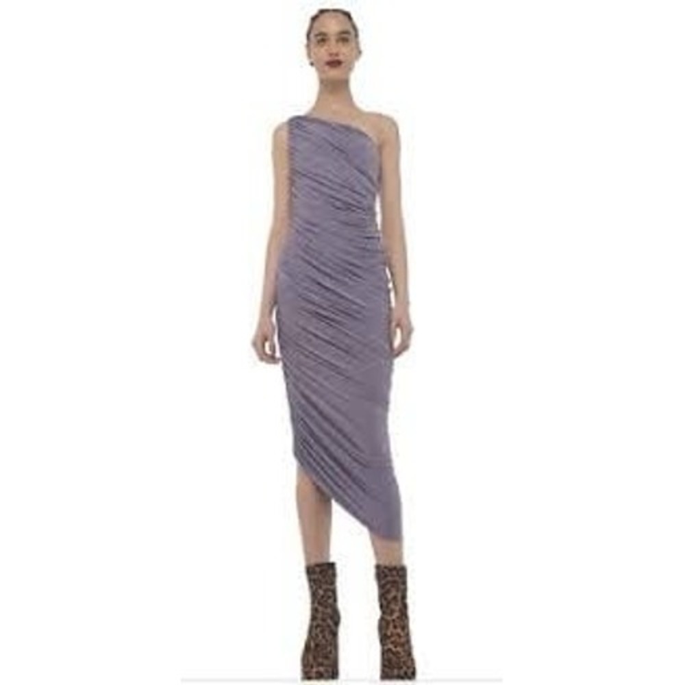 NEW Norma Kamali Powder Purple Diana‎ Asymmetrical One Shoulder Ruched Dress XS